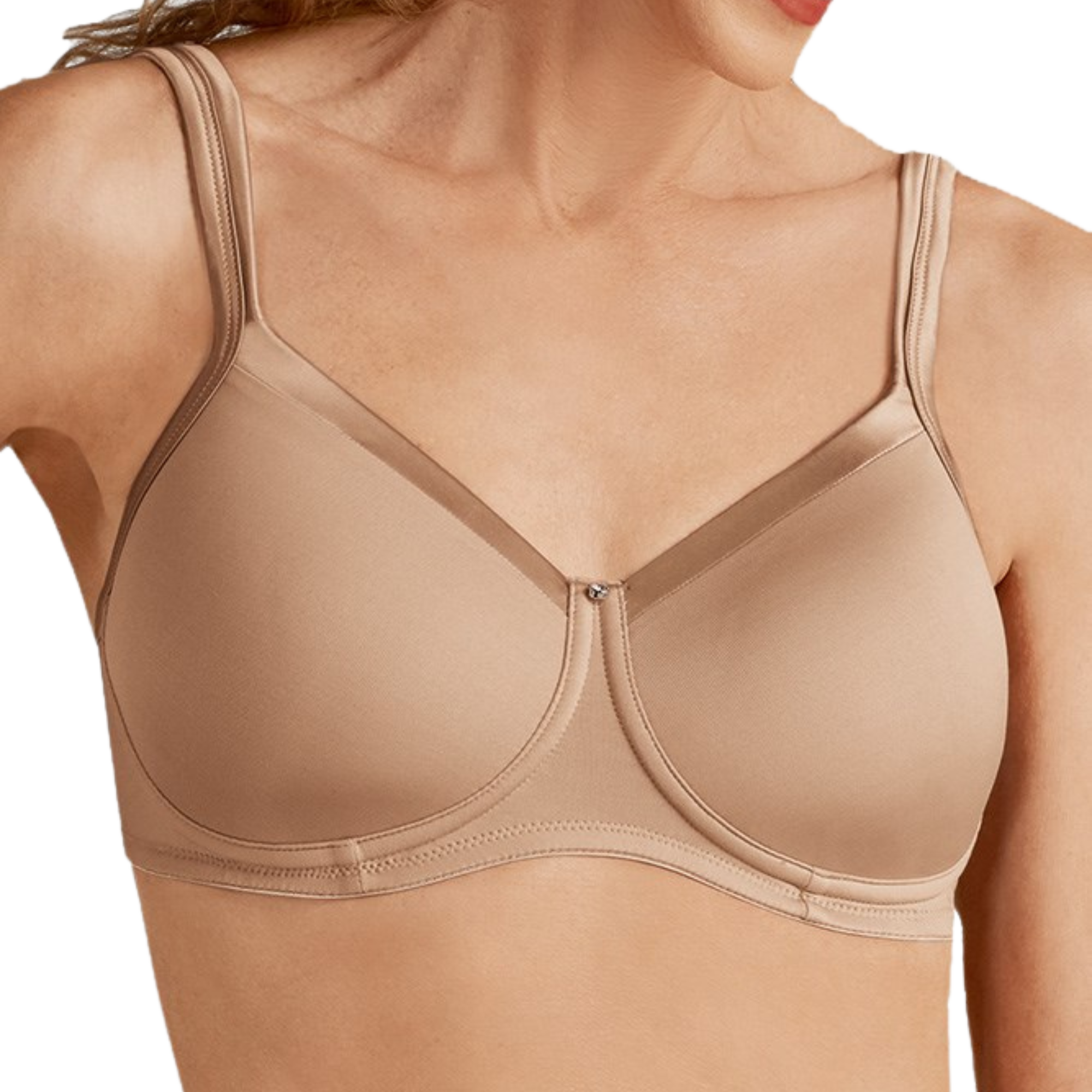 LARA- soutien-gorge paddé en satin sans armatures sable